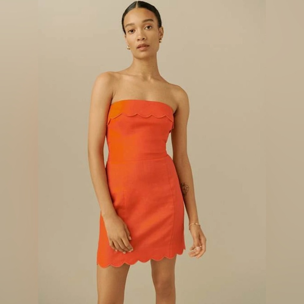 NWT Reformation Isles Linen Strapless Scalloped Mini Dress Orange size 4